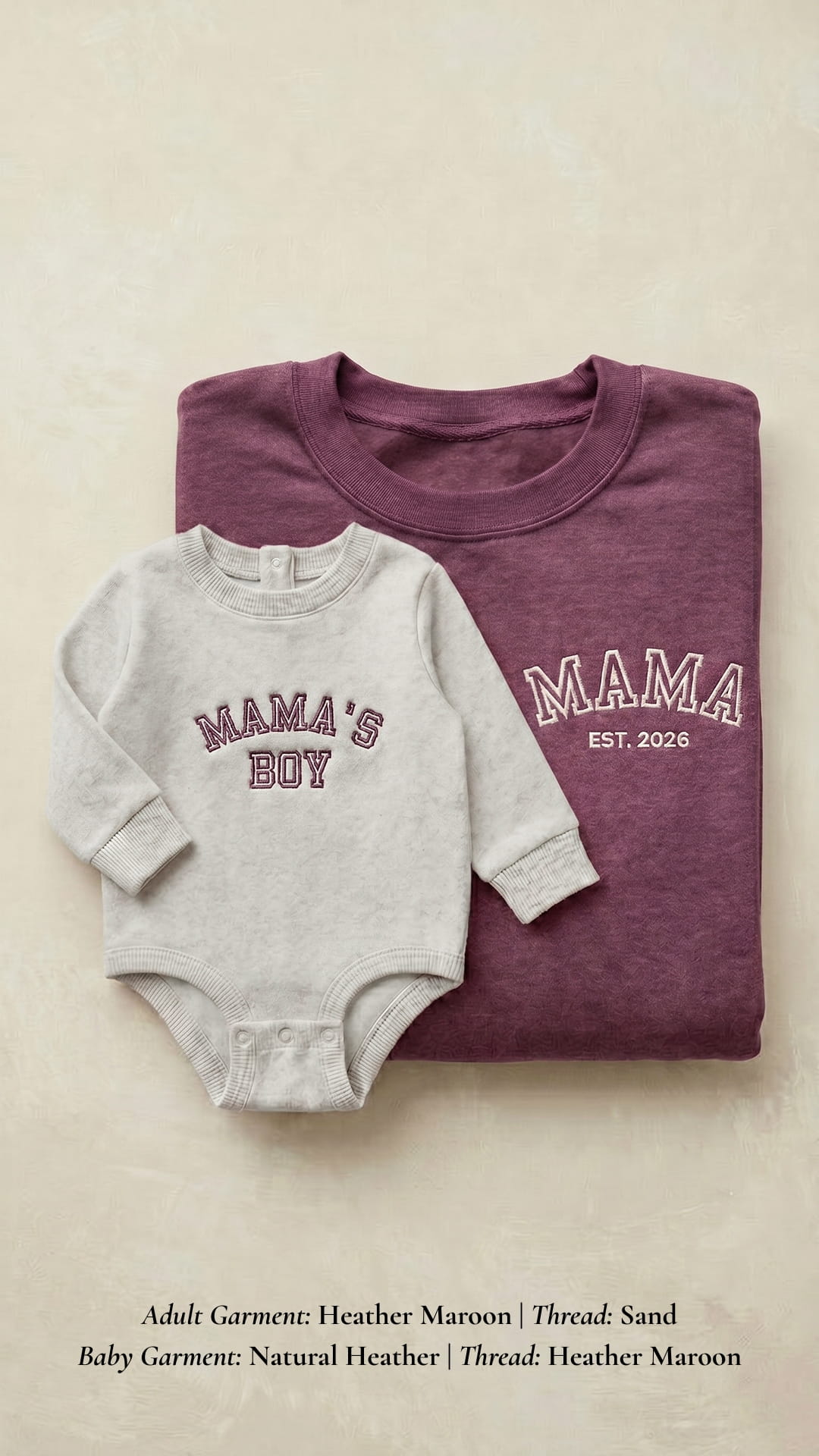 Mama’s Boy Embroidered Set | Adult Mama Est. Sweatshirt