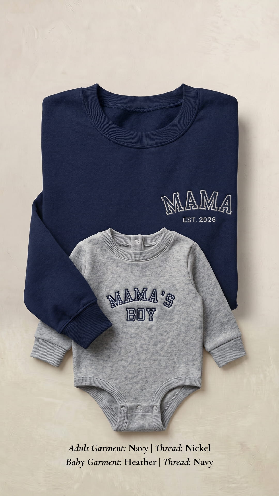 Mama’s Boy Embroidered Set | Adult Mama Est. Sweatshirt