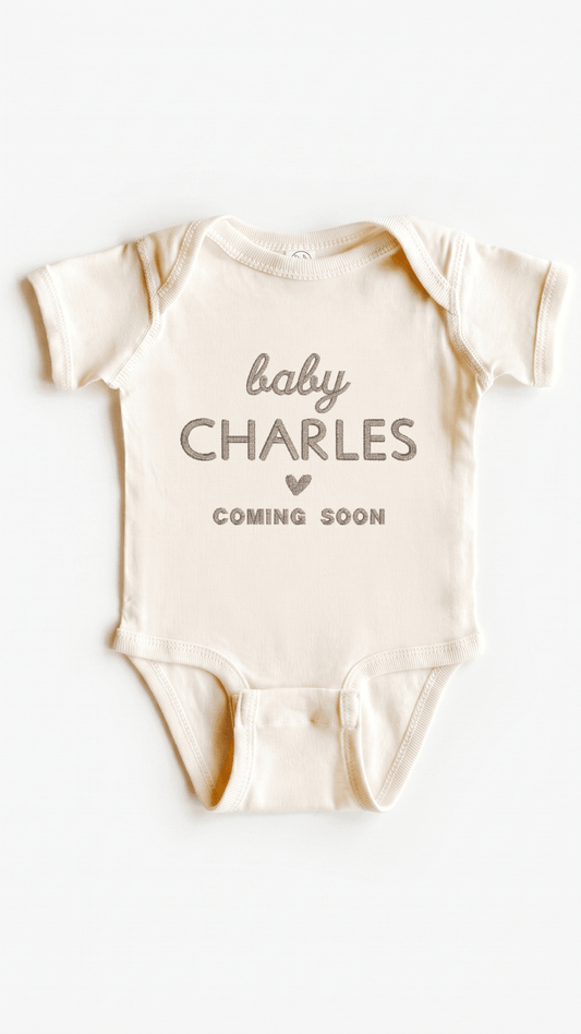Baby Name Coming Soon Pregnancy Announcement Bodysuit