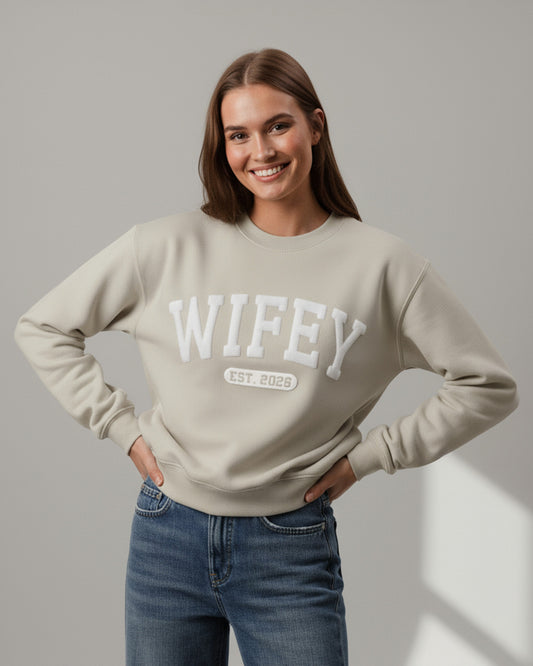 Personalized Wifey Embossed Sweatshirt