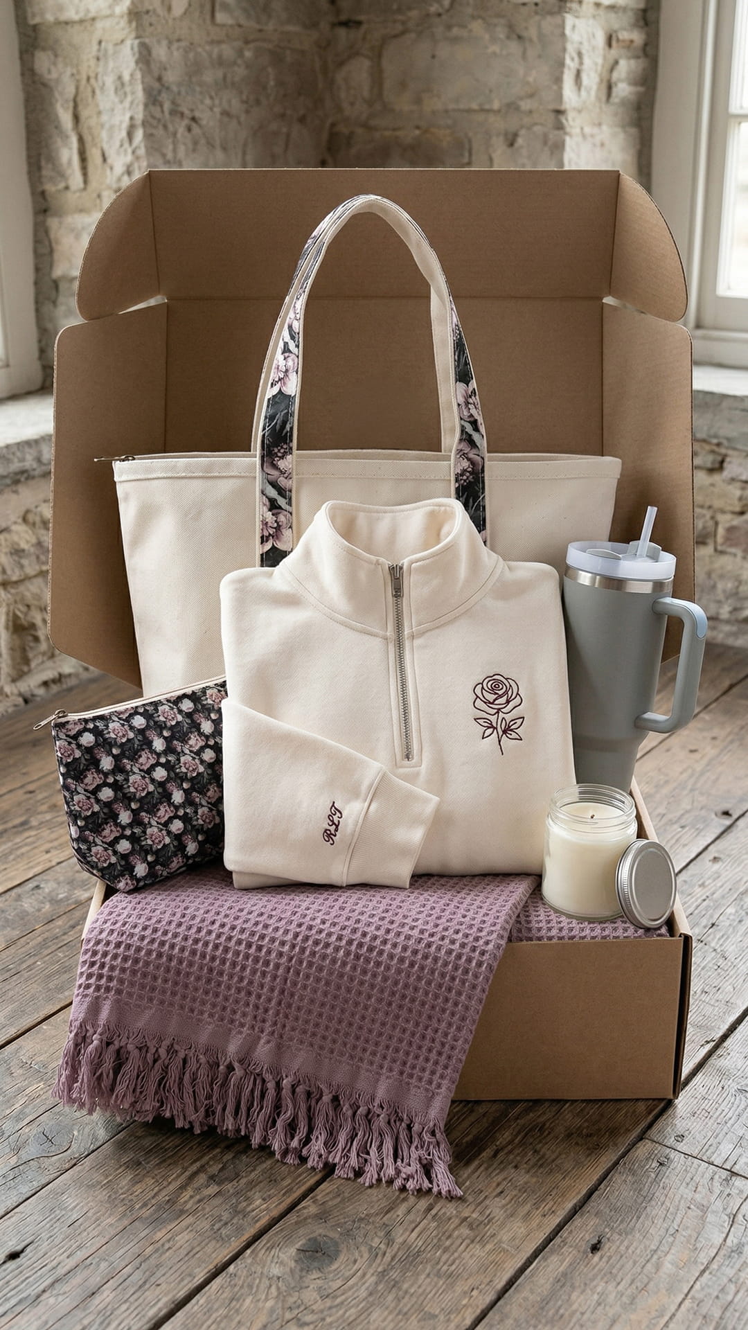 The Floral Keepsake Box | Custom Embroidered Birth Flower Quarter-Zip
