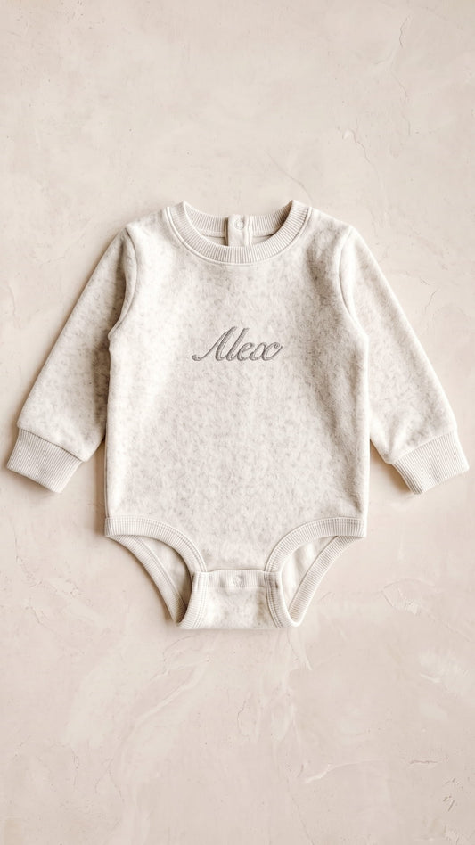 Personalized Script Name Baby Fleece Bodysuit | Embroidered Newborn Outfit