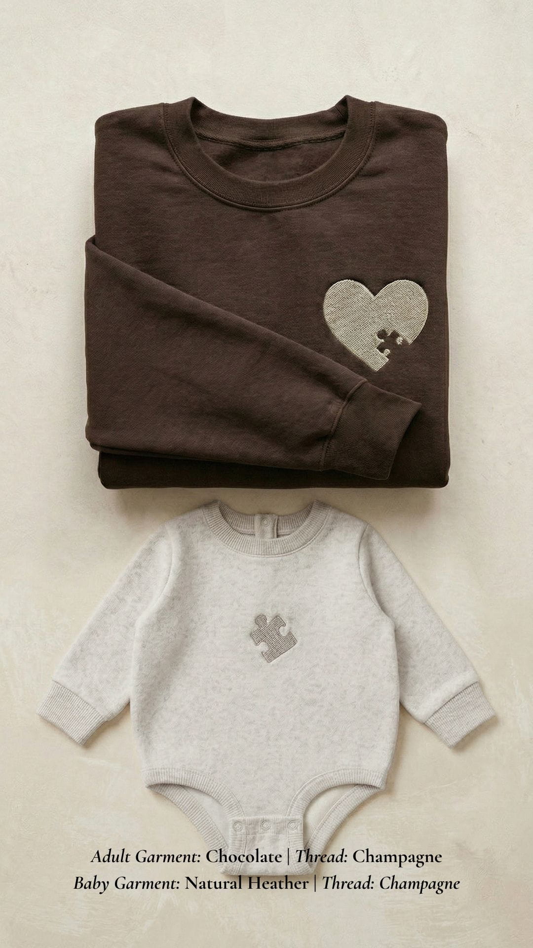 Mama & Mini Puzzle Piece Embroidered Set | Adult Heart Sweatshirt
