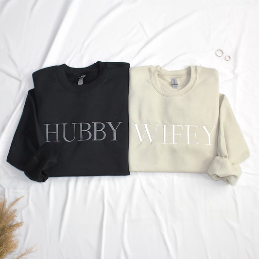 Wifey Hubby Embroidered Sweatshirt - Tone on Tone