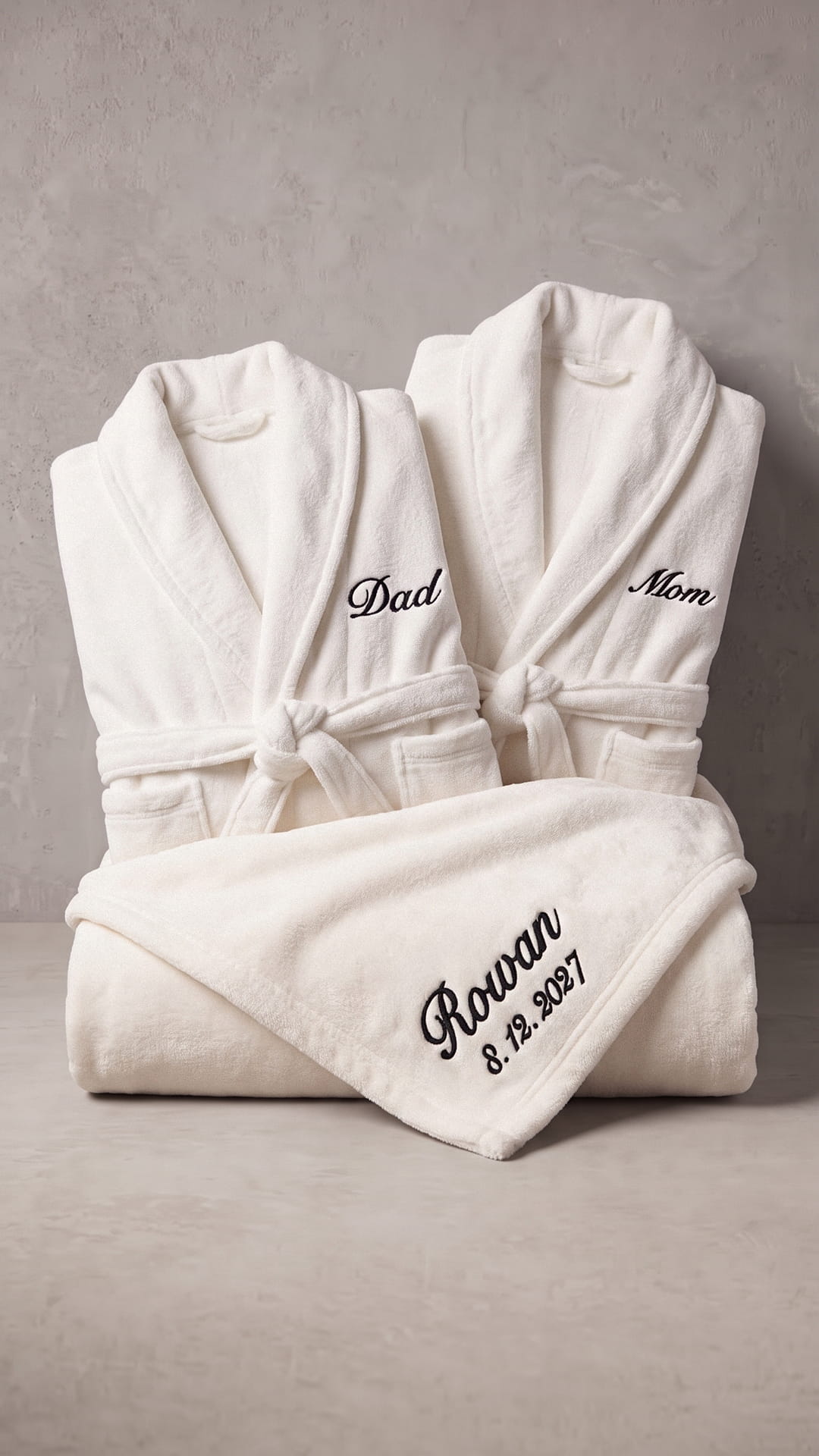 Mom & Dad Robe with Blanket Set | Child Name & Date Family Gift