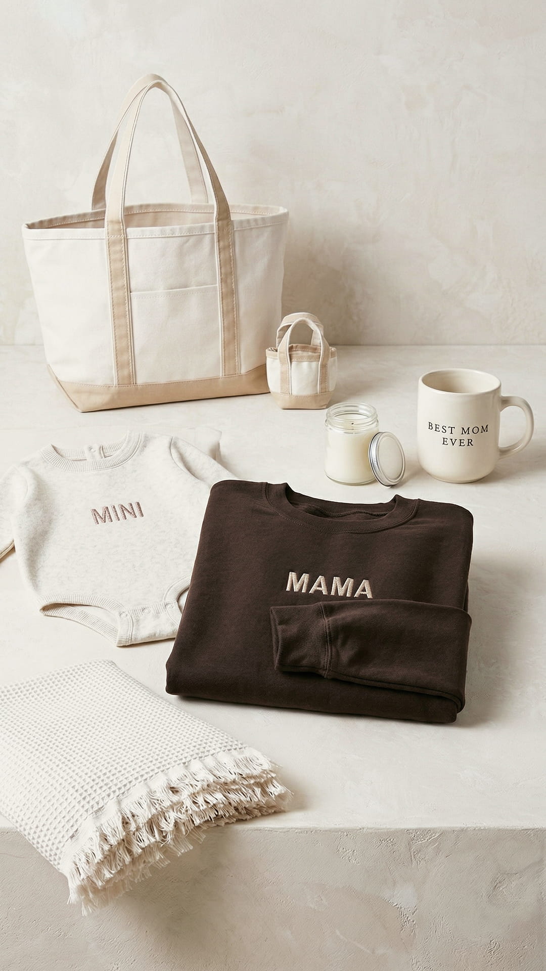 The Matching Mama & Mini Keepsake Box | Embroidered Sweatshirts & Matching Totes, Waffle Blanket, Mug, and Candle