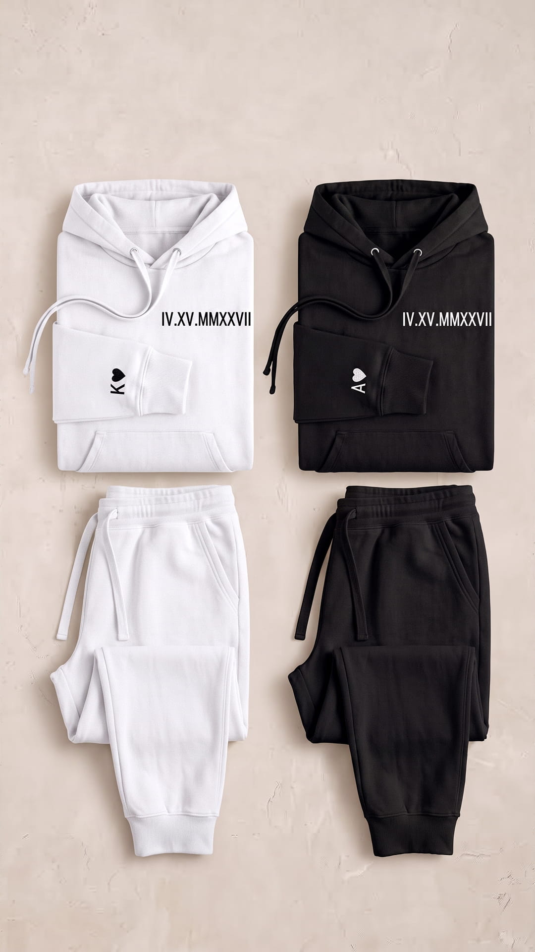 Personalized Roman Numeral Couples Sweatsuit Set | Anniversary Hoodies & Sweatpants
