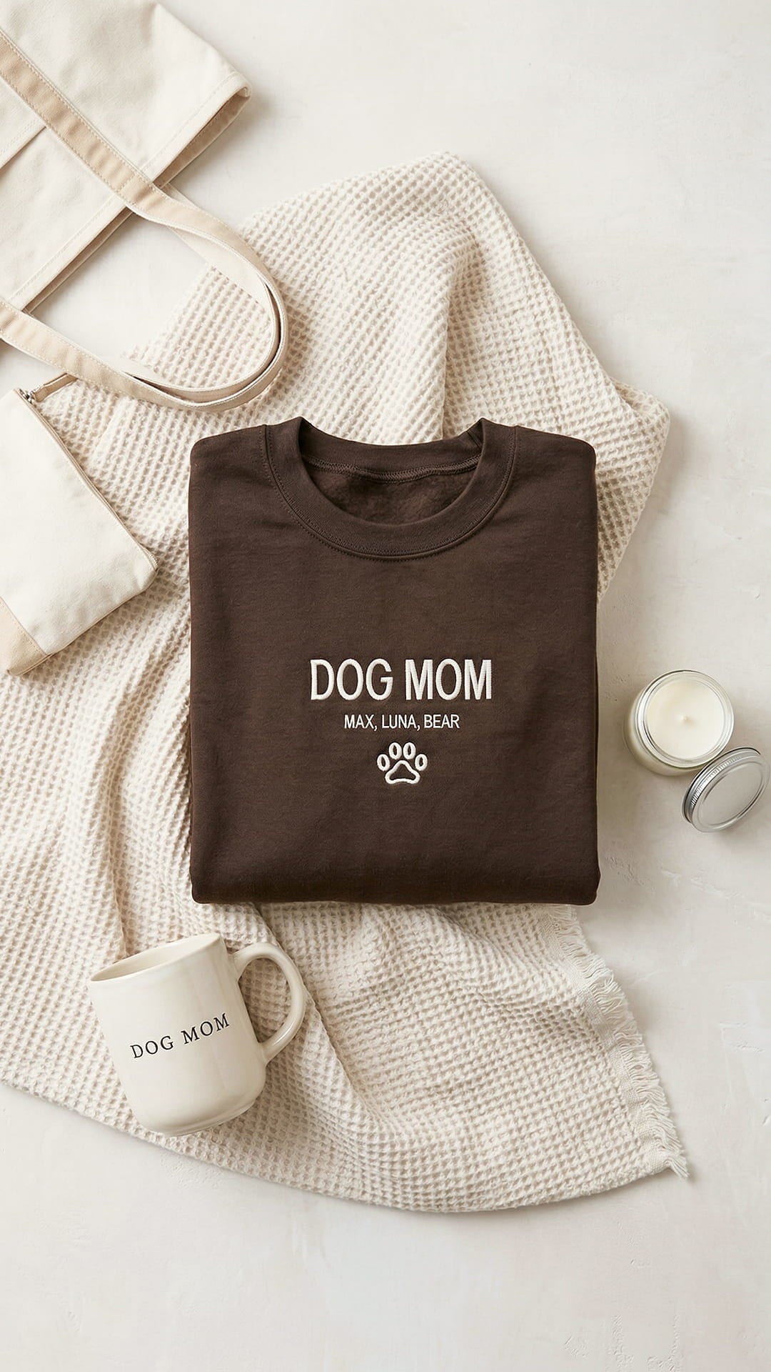 Dog Mom Gift Box | Personalized Pet's Name Sweatshirt, Tote, Mug, Candle, Accessory Pouch & Waffle Throw