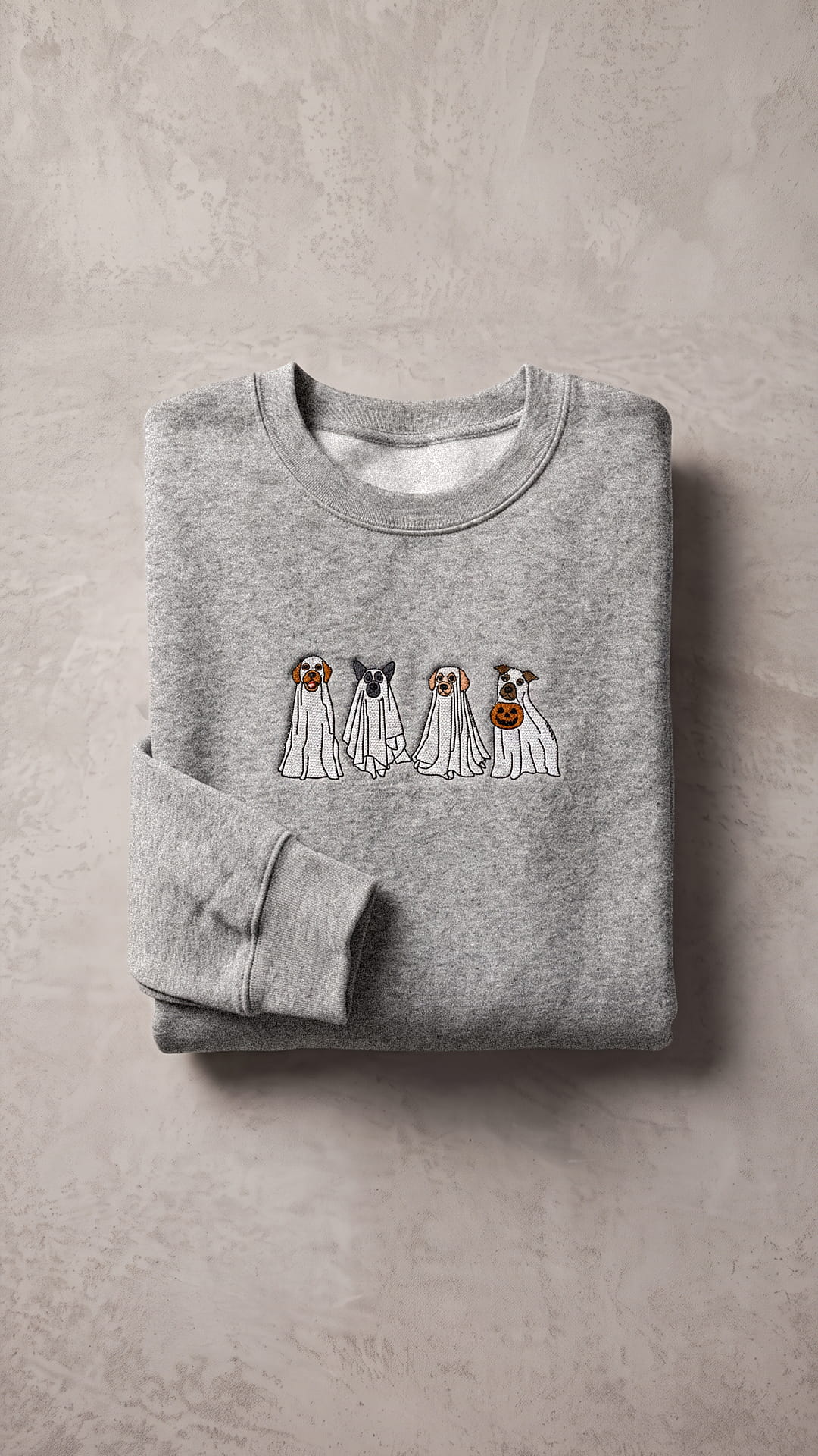Embroidered Ghost Dog Halloween Sweatshirt | Spooky Dog Lover Sweatshirt