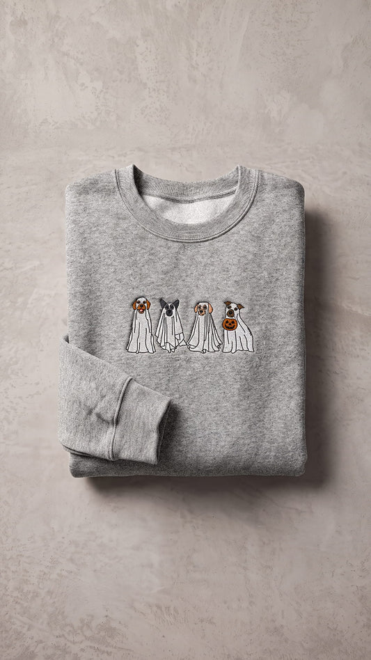 Embroidered Ghost Dog Halloween Sweatshirt | Spooky Dog Lover Sweatshirt