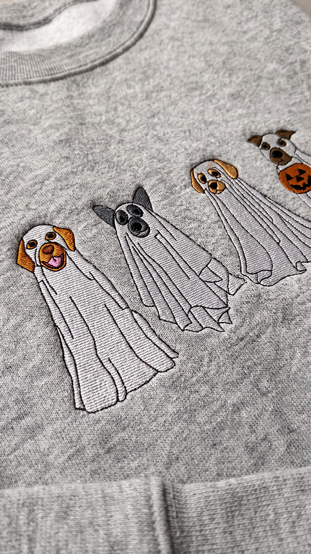 Embroidered Ghost Dog Halloween Sweatshirt | Spooky Dog Lover Sweatshirt