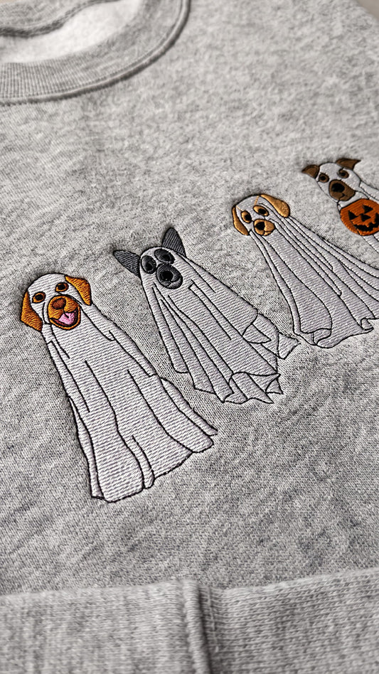 Embroidered Ghost Dog Halloween Sweatshirt | Spooky Dog Lover Sweatshirt