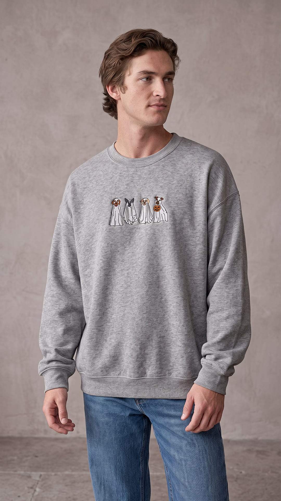 Embroidered Ghost Dog Halloween Sweatshirt | Spooky Dog Lover Sweatshirt