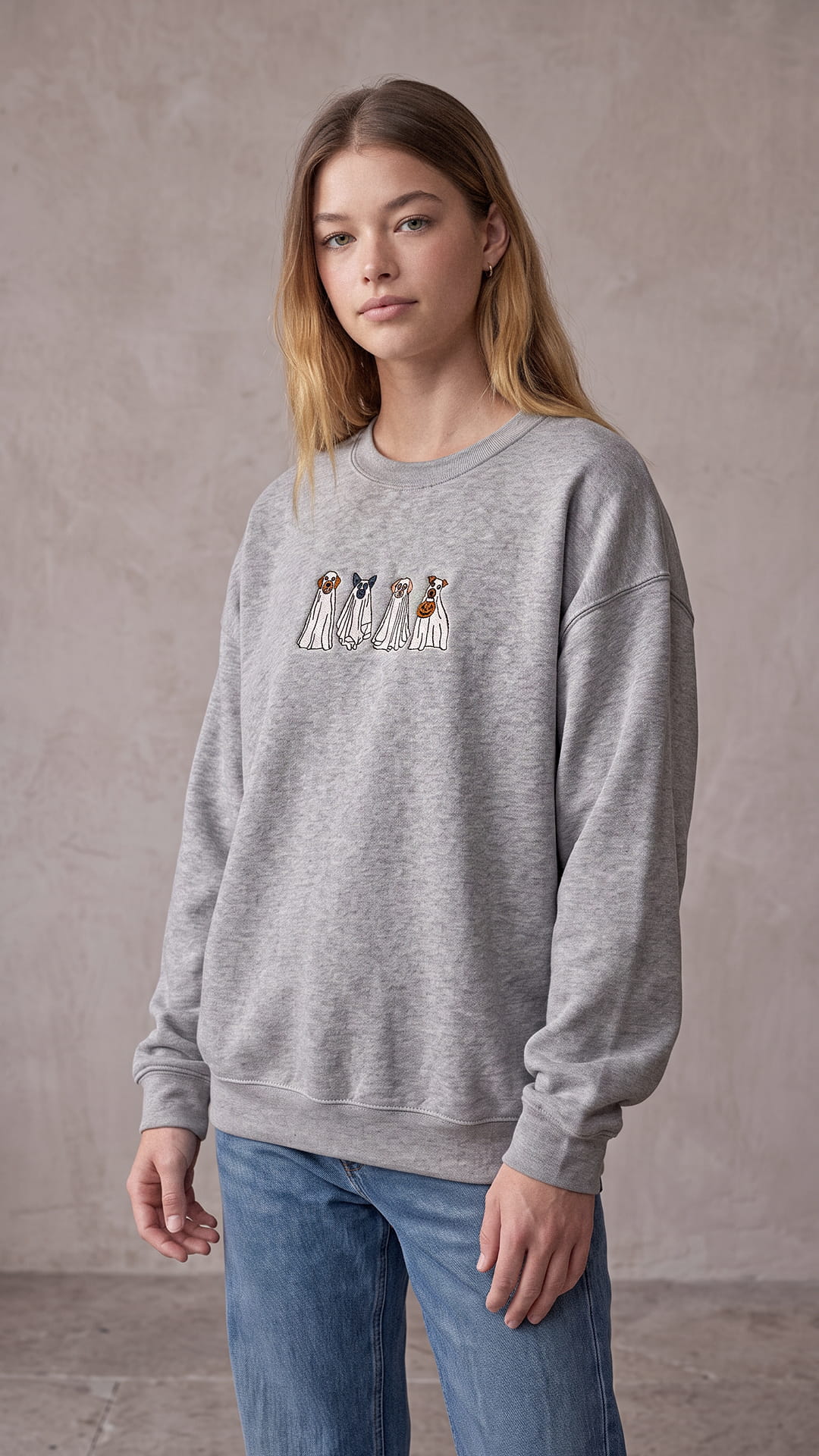 Embroidered Ghost Dog Halloween Sweatshirt | Spooky Dog Lover Sweatshirt