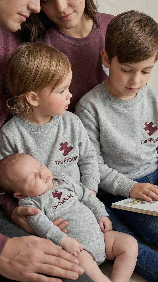 Family Puzzle Piece Embroidered Sweatshirt Bundle