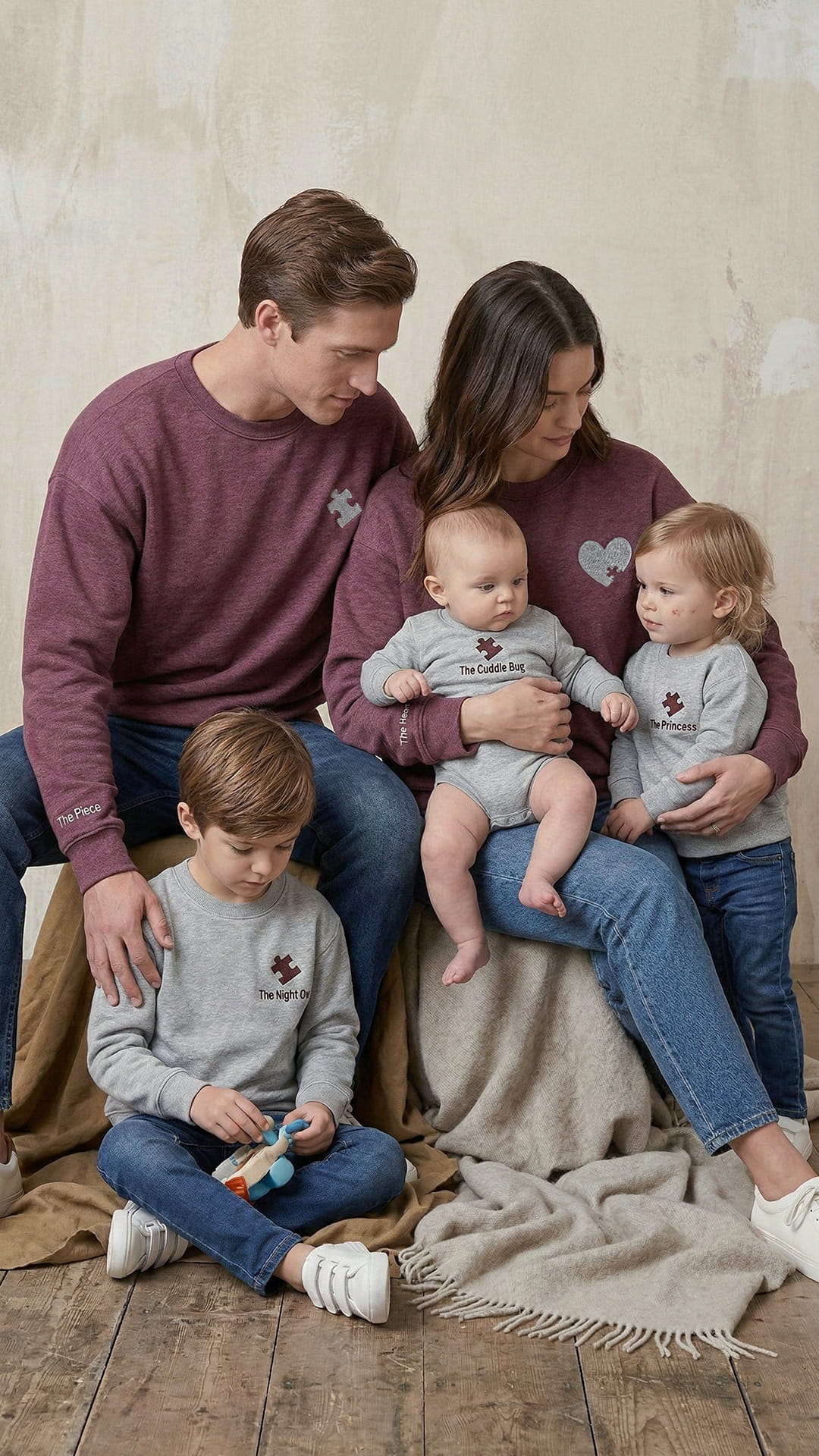 Family Puzzle Piece Embroidered Sweatshirt Bundle