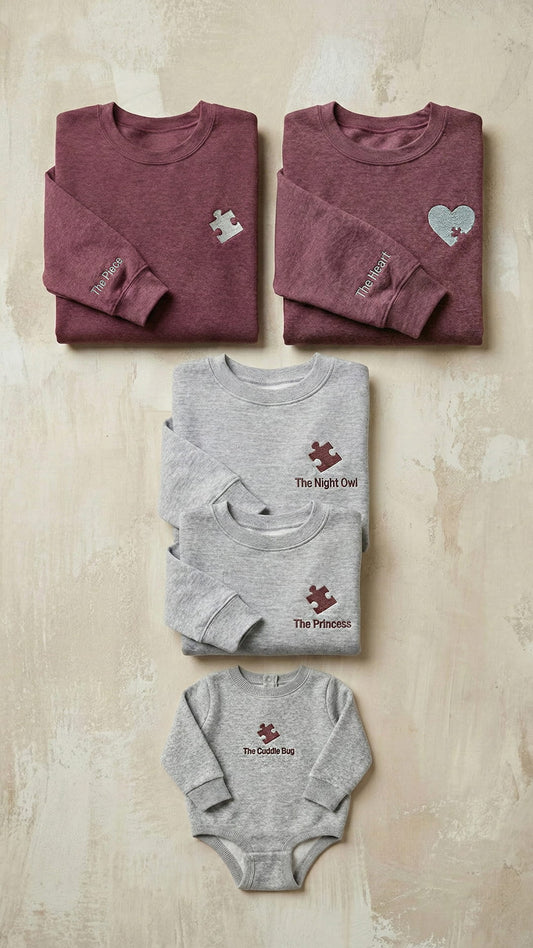 Family Puzzle Piece Embroidered Sweatshirt Bundle