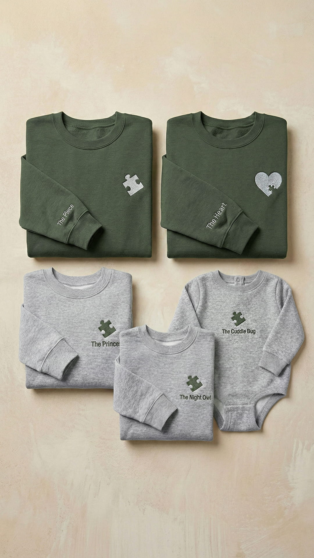 Family Puzzle Piece Embroidered Sweatshirt Bundle
