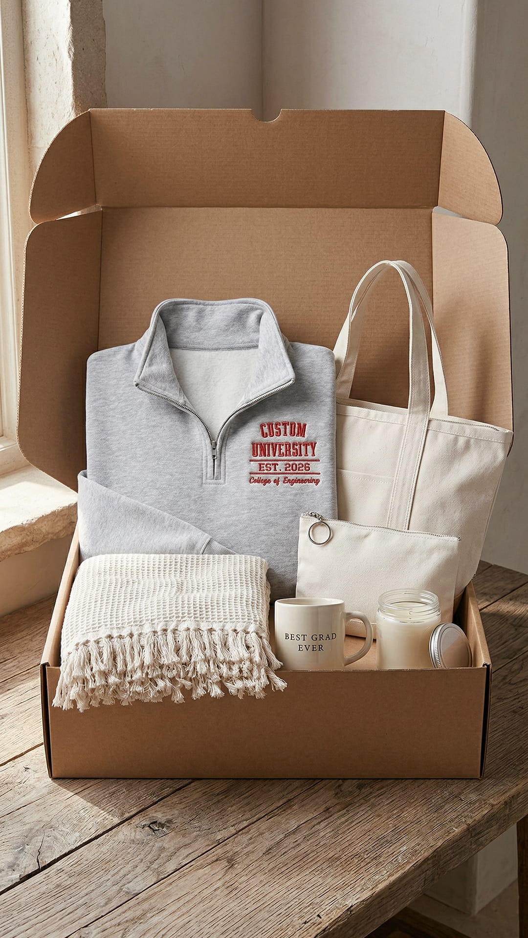 New Student & Grad Gift Box | Custom Embroidered Quarter-Zip Set