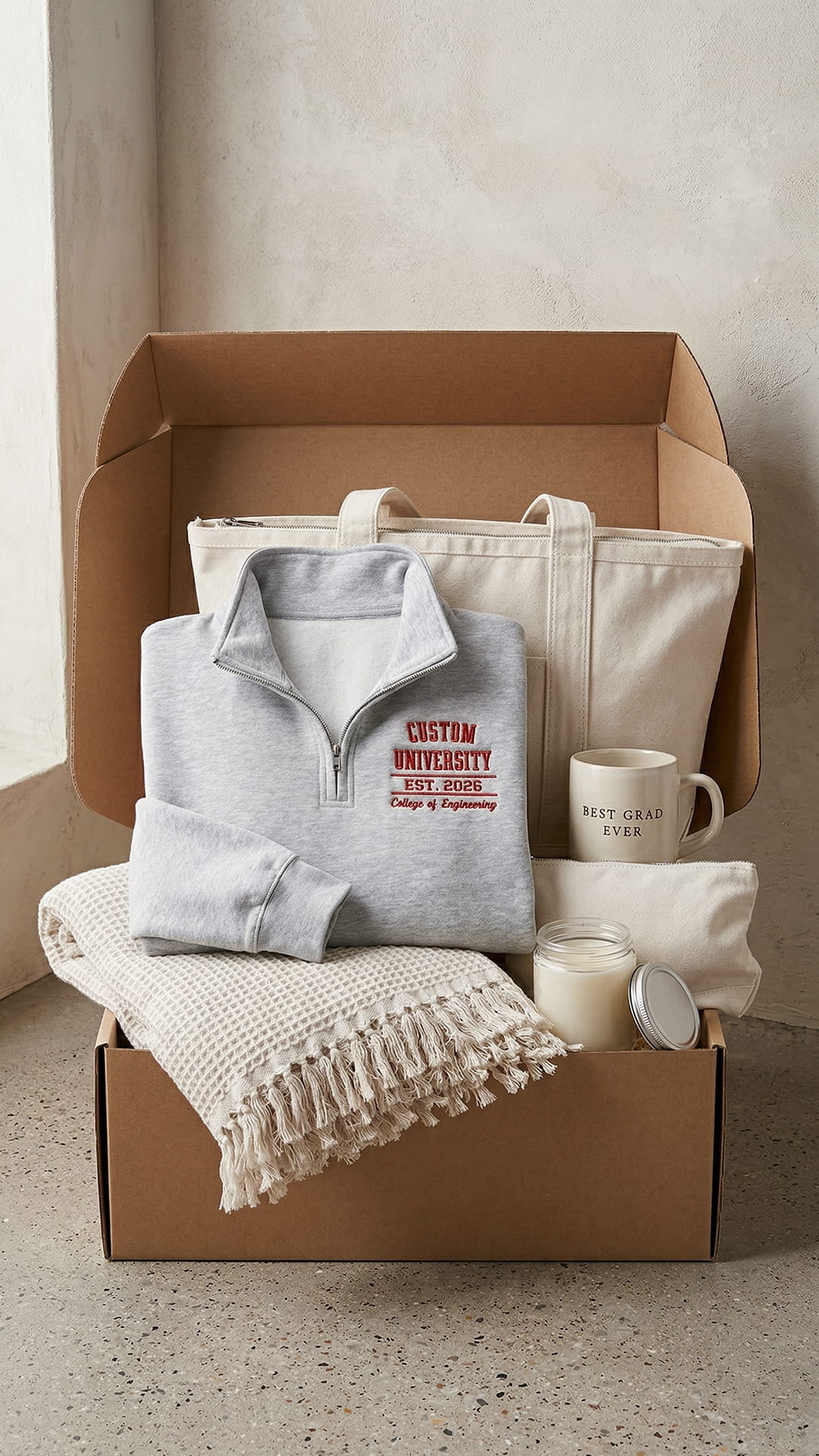 New Student & Grad Gift Box | Custom Embroidered Quarter-Zip Set