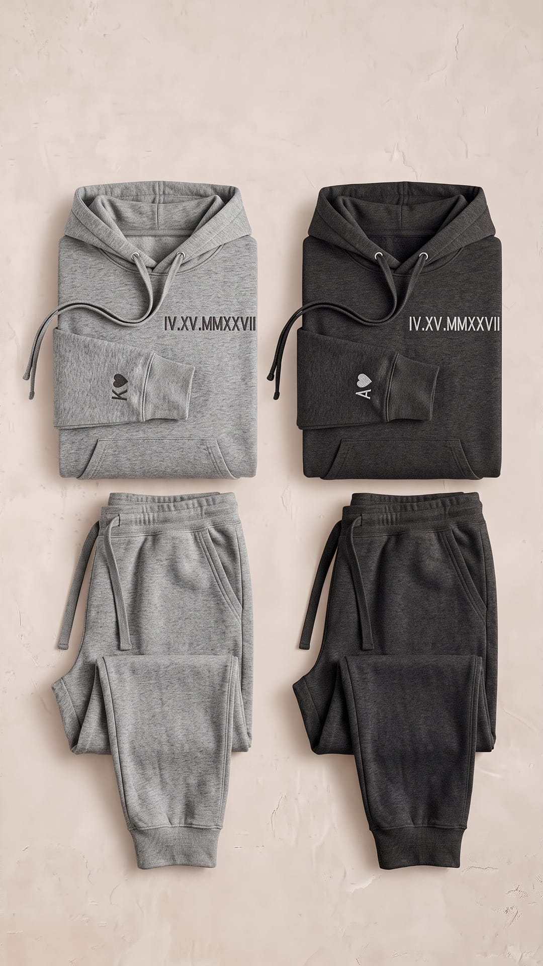 Personalized Roman Numeral Couples Sweatsuit Set | Anniversary Hoodies & Sweatpants