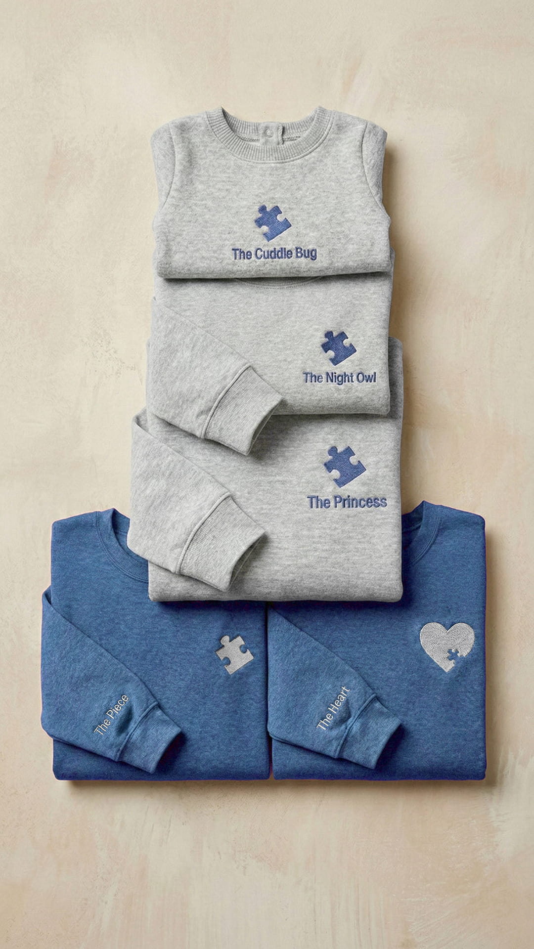 Family Puzzle Piece Embroidered Sweatshirt Bundle