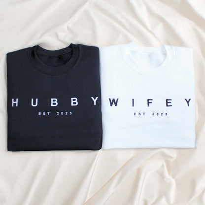 WIFEY HUBBY Embroidered Custom EST Crewneck Sweatshirt