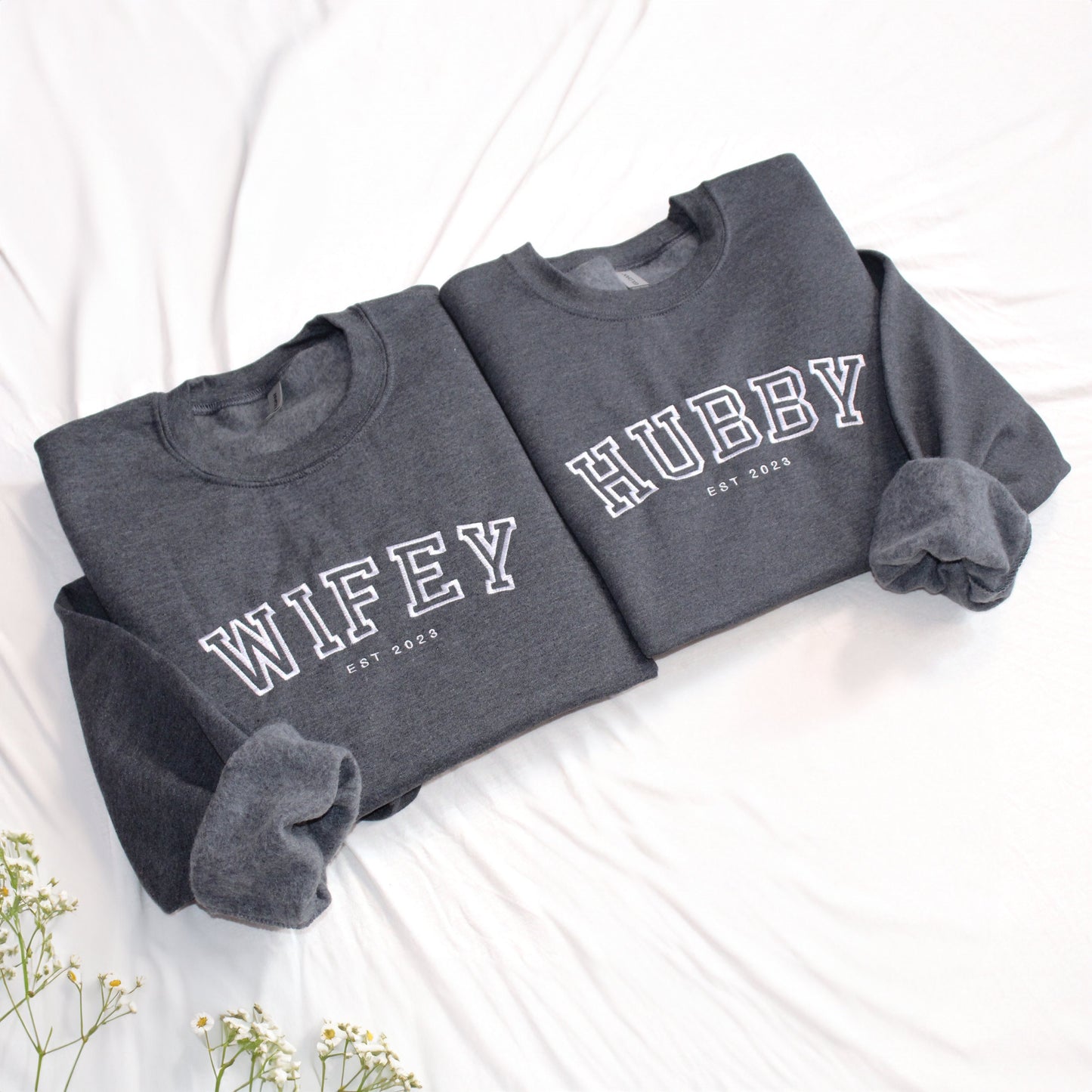 Custom Hubby Wifey Embroidered Sweatshirt EST