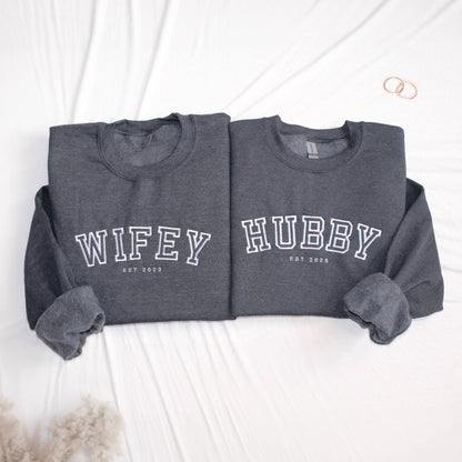 Custom Hubby Wifey Embroidered Sweatshirt EST