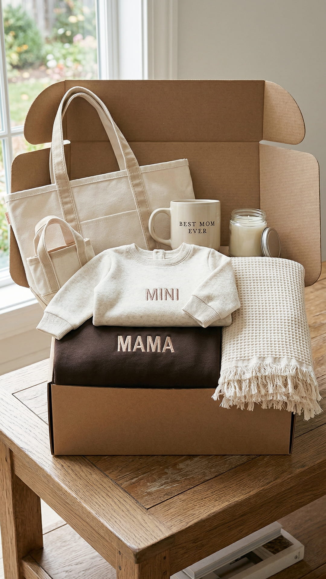 The Matching Mama & Mini Keepsake Box | Embroidered Sweatshirts & Matching Totes, Waffle Blanket, Mug, and Candle