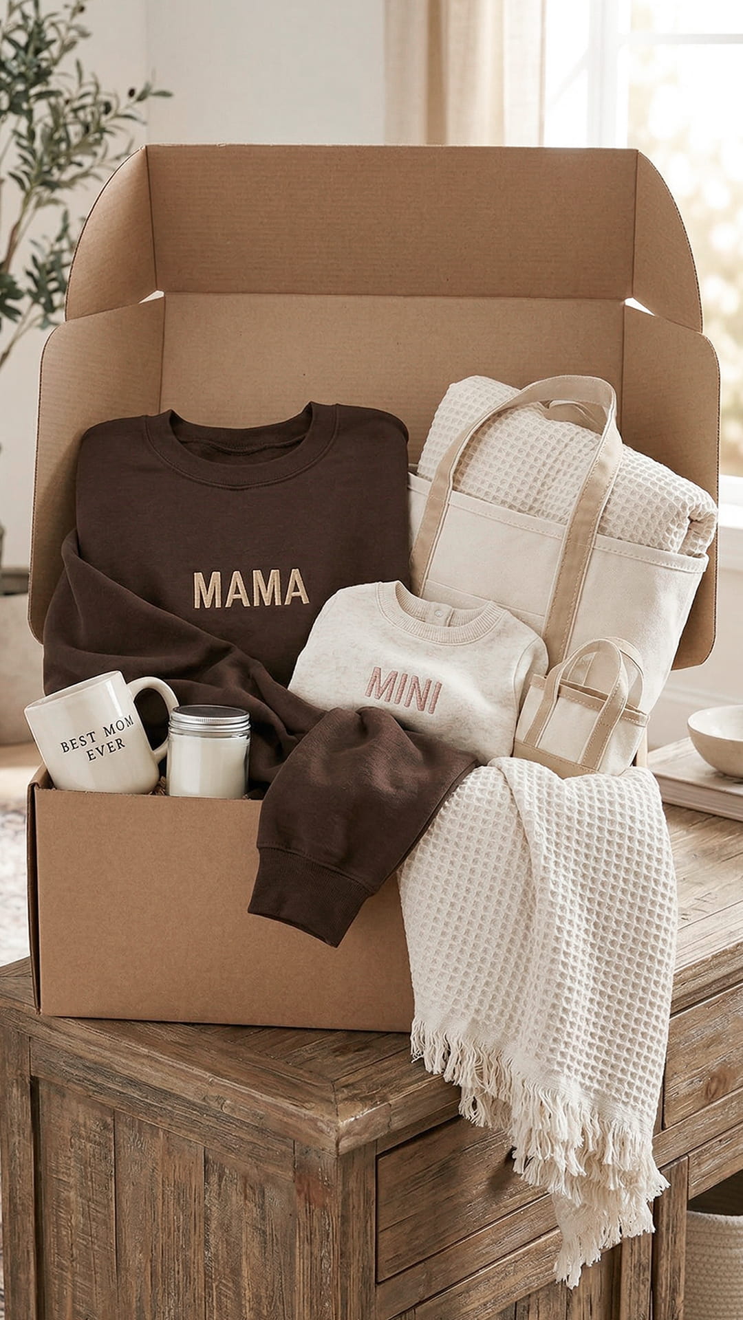 The Matching Mama & Mini Keepsake Box | Embroidered Sweatshirts & Matching Totes, Waffle Blanket, Mug, and Candle