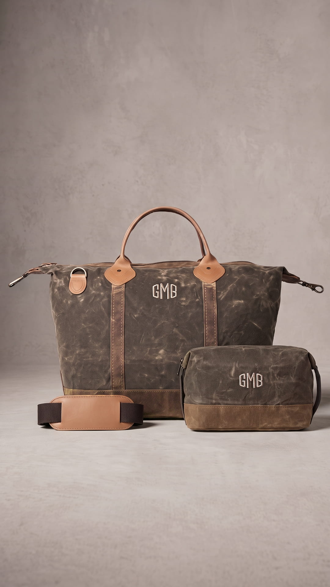 Personalized Waxed Canvas Weekender & Dopp Kit Set | Monogrammed Travel Gift