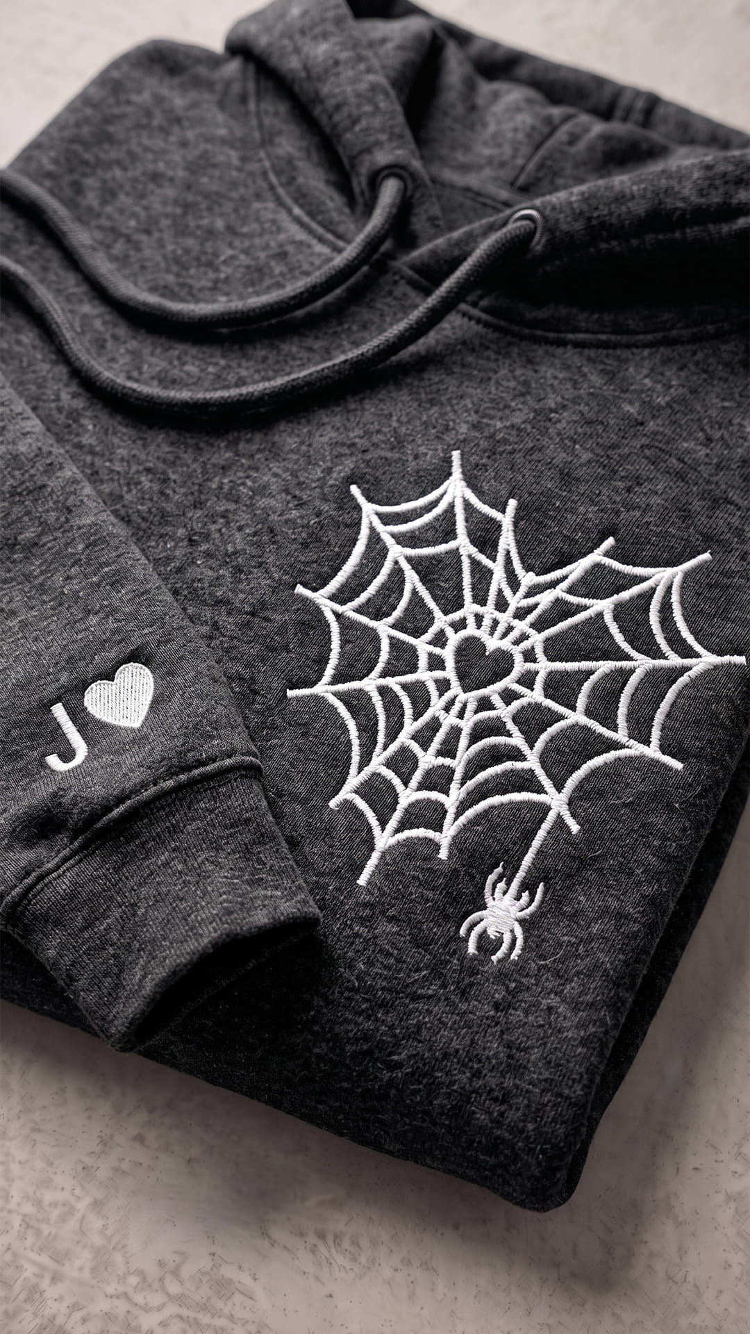 Personalized Halloween Couples Hoodie | Spider Web Heart & Custom Sleeve