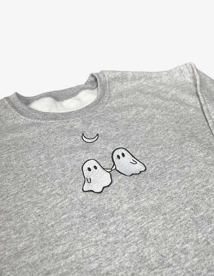 Ghost Holding Hands Embroidered Holiday Sweatshirt