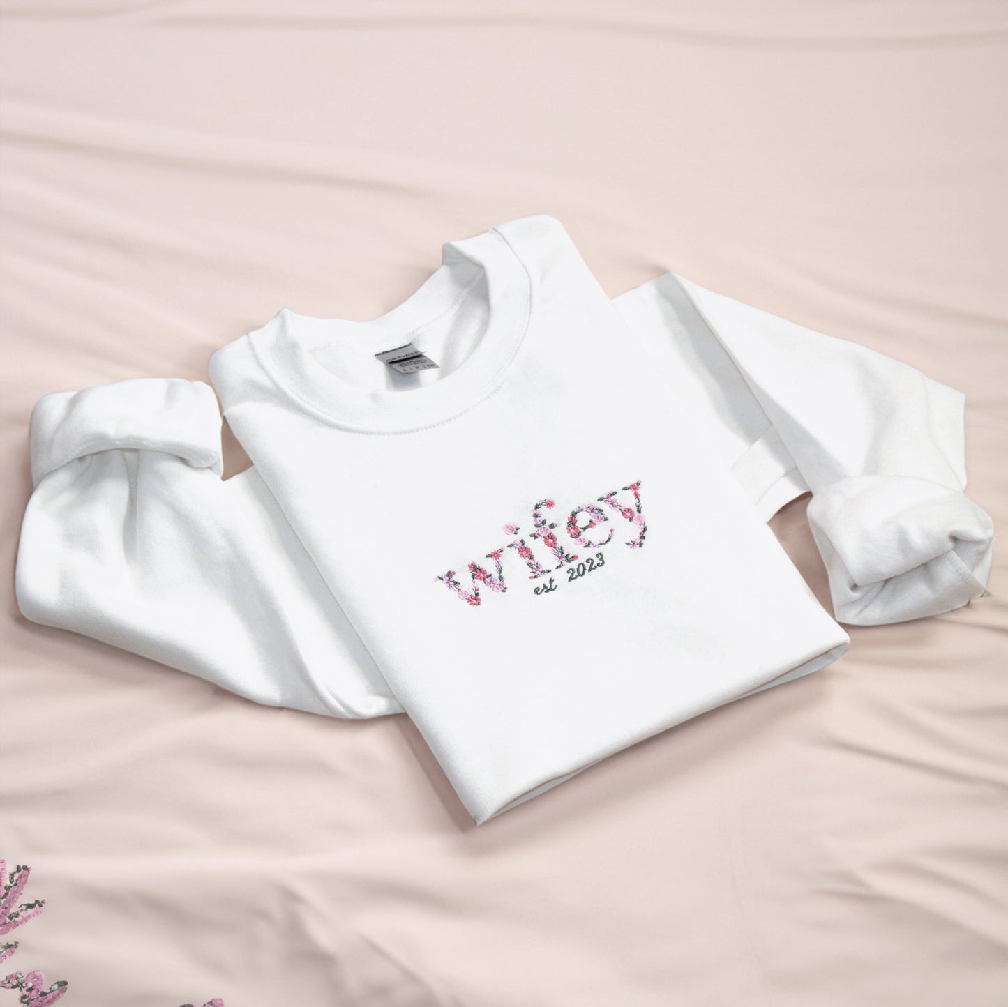 Custom Floral Embroidered Wifey Sweatshirt