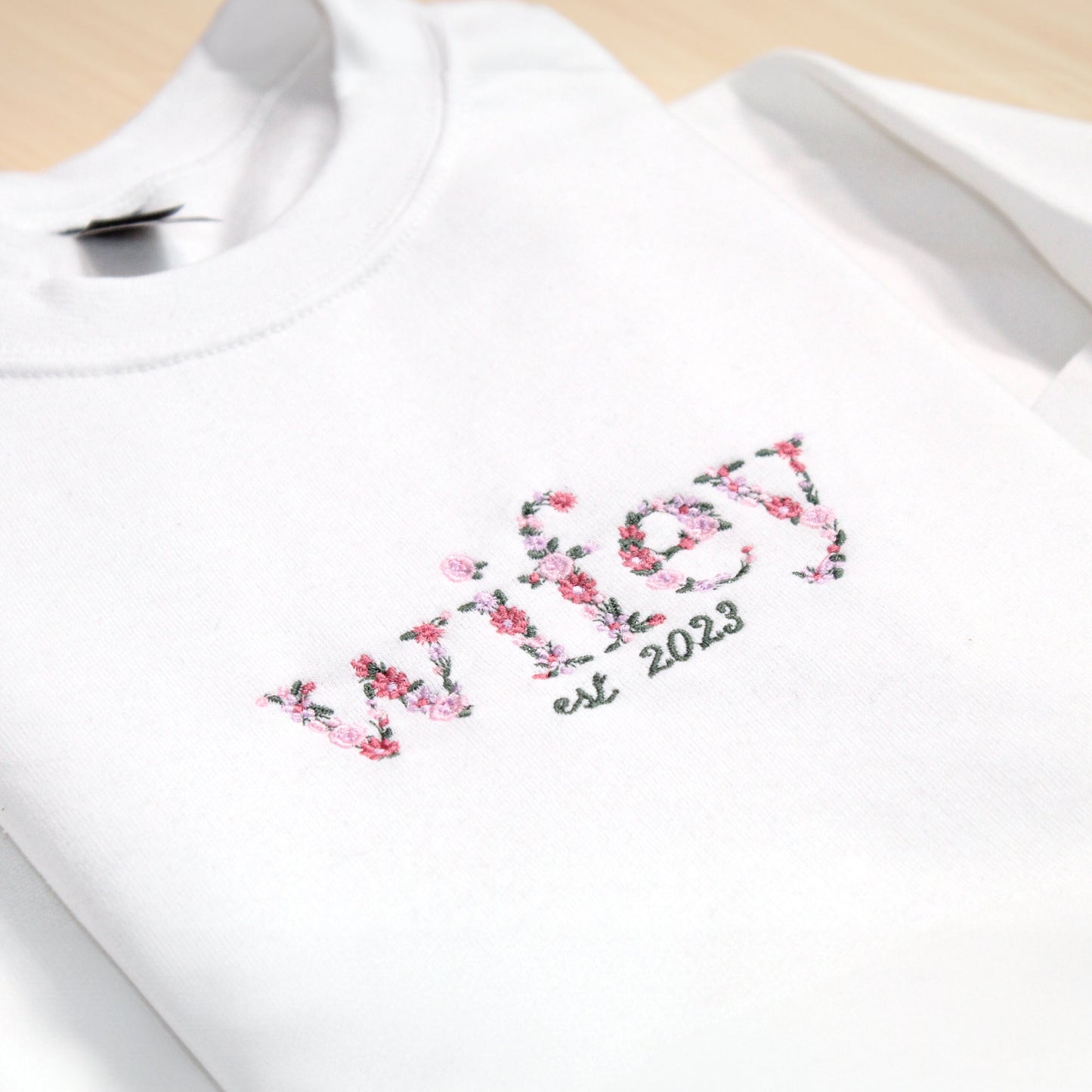 Custom Floral Embroidered Wifey Sweatshirt